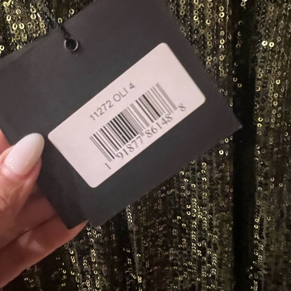 IEENA for Mac Duggal Green Sequined Faux Wrap asymmetrical Hem - Picture 7 of 14